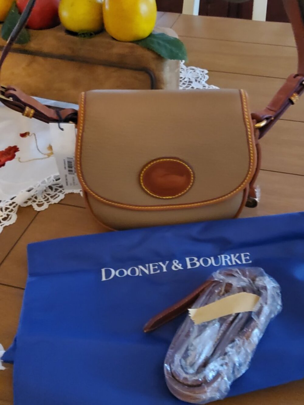 Brand New Dooney & Bourke All Weather Leather 3.0 Saddle Crossbody 20 in Taupe